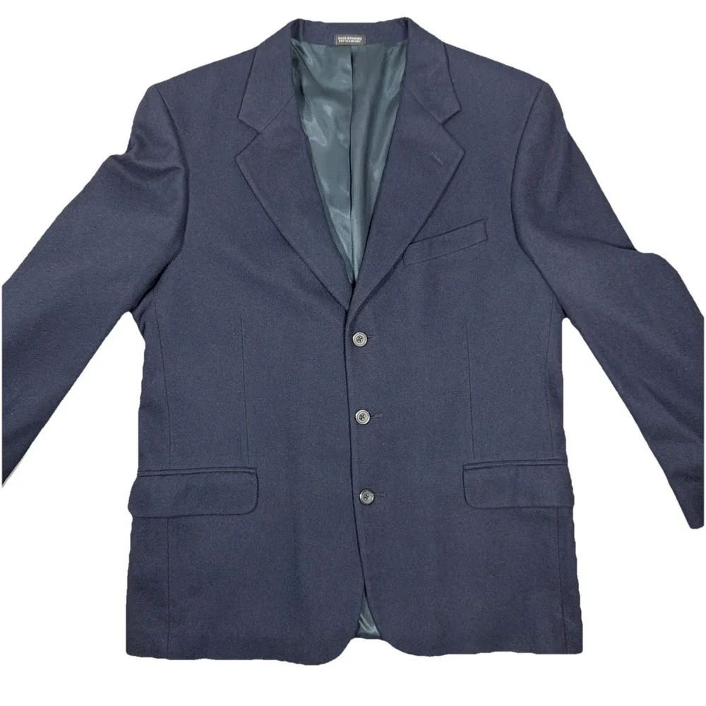 Oscar De La Renta Mens Wool Cashmere Blazer Sports Coat Jacket Dark Blue 42R